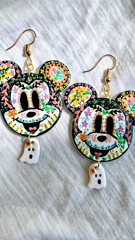 lunaverdedesign on Instagram: I love when customers let me go with my inspiration for something they want. I had so much fun designing this sugar skull Mickey. And the… Let Me Go, Sugar Skulls, Sugar Skull, Clay Earrings, No More, Handmade Natural, Washer Necklace, Disneyland, Crochet Earrings