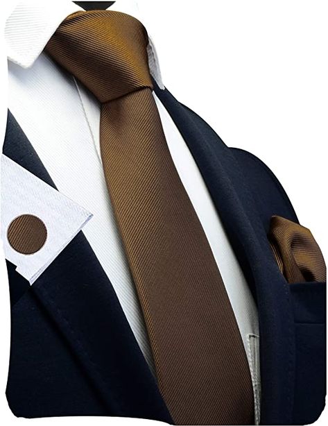 Amazon.com: GUSLESON Brand Men's Wedding Solid Tie Sets Dark Brown Ties for Men Formal Necktie With Cufflinks and Pocket Square (0789-22): Clothing Formal Tie, Honey Moon, Tracksuit Men, Brown Tie, Orange Tie, Men Formal, Cufflink Set, Cool Ties, Tie Set