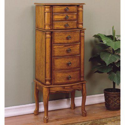 Product Painted Jewelry Armoire, Armoire Storage, Powell Furniture, Bedroom Armoire, Small Drawers, Large Drawers, Jewelry Armoire, Burled Wood, Oak Finish