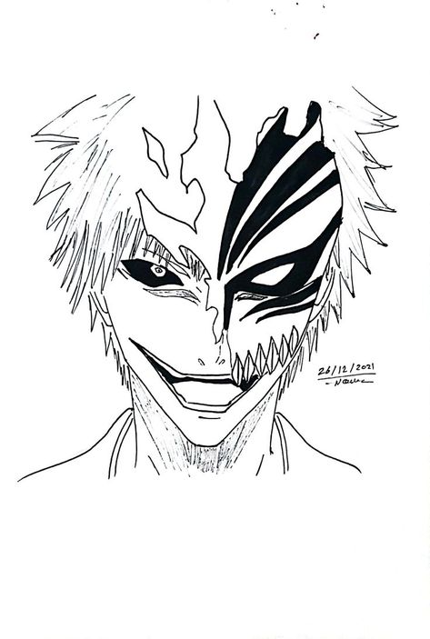 Bleach Ichigo Hollow, Ichigo Hollow Mask, Ichigo Hollow, Hollow Mask, Bleach Tattoo, Bleach Drawing, Mask Drawing, Hollow Art, Best Anime Drawings