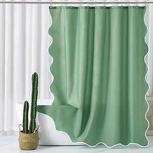 ORTIGIA Green Scalloped Shower Curtain, Cute Boho Preppy Sage Green Shower Curtains Aesthetic Waterproof Fabric Shabby Chic Bath Bathroom Decor with Metal Hook 72 W x 72 H Inch Preppy Sage Green, Sage Shower Curtain, Mint Green Bathroom, Curtains Aesthetic, Fun Shower Curtain, Mint Green Bathrooms, Turquoise Bathroom, Green Shower Curtain, Fabric Aesthetic