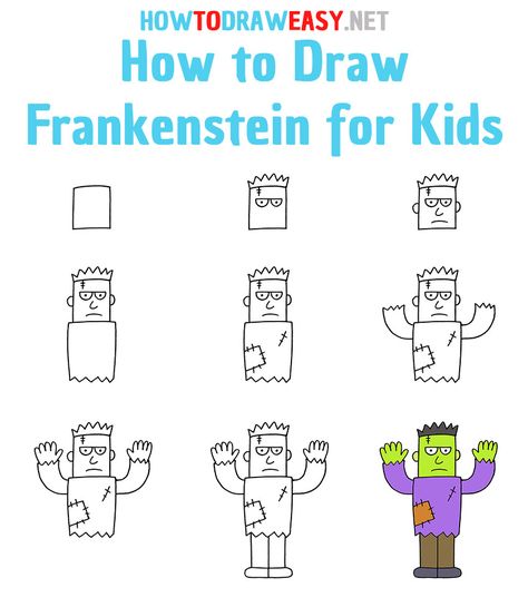 How to Draw Frankenstein Step by Step #Frankenstein #FrankensteinDrawing #HowtoDrawFrankenstein #HalloweenDrawings #HalloweenDrawingIdeas #DrawingIdeas #MonsterDrawing #FrankensteinDrawingforKids #EasyFrankensteinDrawing Easy Frankenstein Drawing, How To Draw Frankenstein, Halloween Step By Step Drawings, Step By Step Halloween Drawing, Frankenstein Drawing Easy, How To Draw Halloween, Draw Frankenstein, Halloween Drawings Easy, Frankenstein Drawing