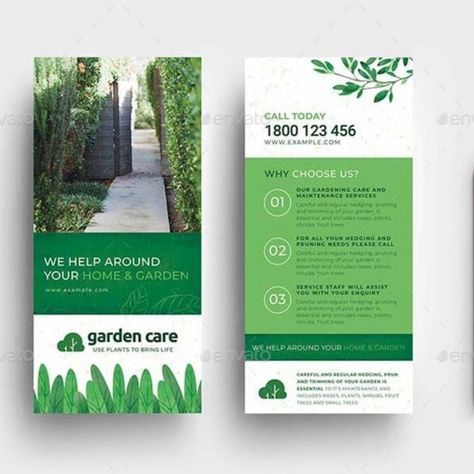 Gardener DL Rack Card Business Rack Card Design, Rack Card Design Inspiration, Rack Card Templates, Rack Card Design, Rack Cards Design, Brochure Design Creative, Landscaping Business, Mission Work, Flyer Design Layout