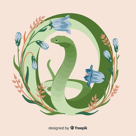 Hand drawn snake with flowers | Free Vector #Freepik #freevector #background #flower #floral #hand Cute Snake Illustration, Snake Illustration Design, Snake Art Design, Snake With Flowers, Wiccan Shirt, Year Of Snake, Accessories Drawing, Valentine Cartoon, Snake Illustration