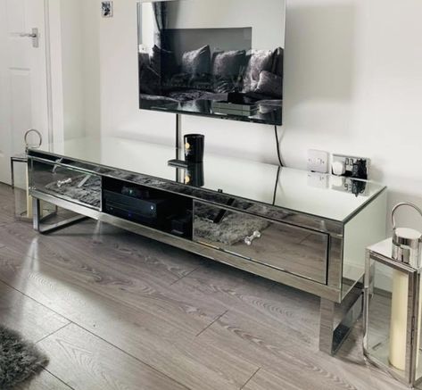 Venetian Mirrored TV Stand Large Glass Furniture Widescreen Cabinet Storage Unit · $398.88 Centro Tv, Tv Stand Decor Ideas, Mirror Tv Stand, Glass Tv Stand, Tv Stand Decor, Interior Design Your Home, Glass Furniture, Living Room Tv Stand, Mirrored Furniture