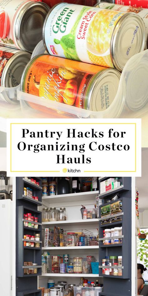 The 10 Best Pantry Hacks on Pinterest for Organizing Your Costco Haul | Kitchn Pantry Organization Dollar Store, Cellar Pantry, Costco Pantry, Costco Haul, Pantry Hacks, Pantry Organization Hacks, Pantry Redo, Diy Pantry Organization, Small Pantry Organization