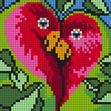 Love Birds Modele Pixel Art, Birds Pattern, Loom Jewelry, Pony Bead Patterns, Hama Beads Design, Kandi Patterns, Bead Sprite, Pola Kristik, Cross Stitch Bird