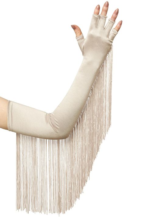 PRICES MAY VARY. Material: Made of polyester, soft lightweight, comfortable to wear Size: One size fits most. Length of gloves: 19.7 " / 50 cm. Length of fringes: 9.5 " / 24.1 cm Feature: These classic opera gloves are smooth and comfortable. They are soft, wrinkle-free, and carry with a bit of stretch. The length of the elbows makes them suitable for any sleeveless dress Design: The glove with elegant tassels for graceful movements while walking or dancing Occasion: The fingerless gloves are su Sleeveless Dress Design, Great Gatsby Themed Party, Gatsby Themed Party, Elbow Gloves, Flapper Costume, Vintage Fringe, Opera Gloves, Black Wedding, Dress Design