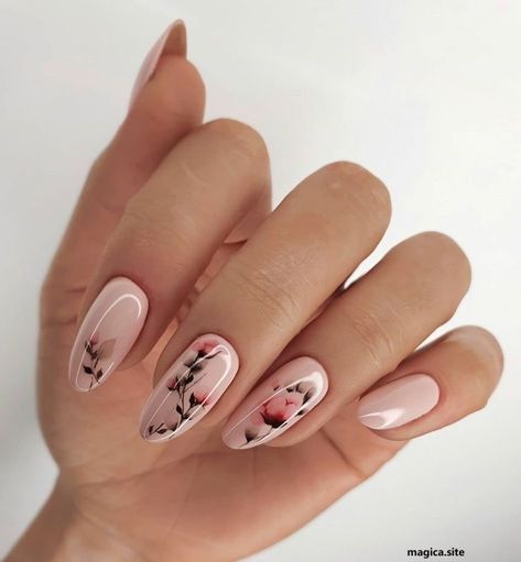 Pastel Pink Nails, Fancy Nails Designs, Unique Nails, Pretty Acrylic Nails, Floral Nails, Fancy Nails, Chic Nails, Flower Nails, Cute Acrylic Nails