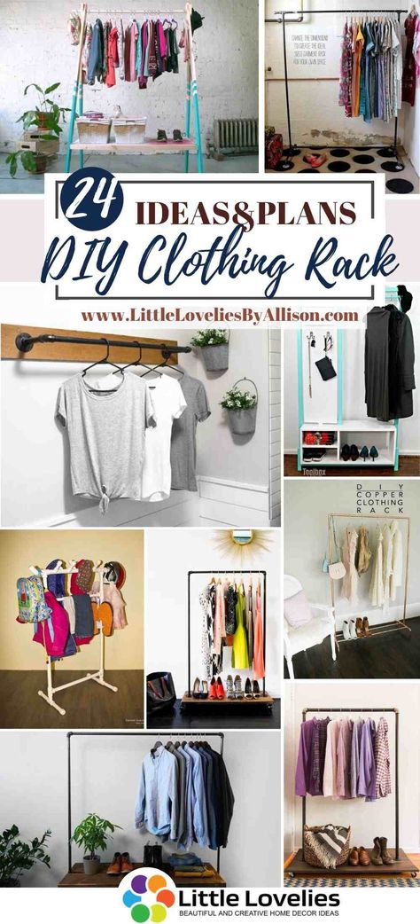 24 DIY Clothing Rack Projects - How To Make a Clothes Rack Diy Closet Rack Hanging Clothes, Diy Clothes Hanging, Diy Clothes Rack Cheap, Diy Clothing Rack, Diy Clothes Hanger Rack, Wall Clothing Rack, Industrial Clothing Rack, Wall Mounted Clothing Rack, Pipe Clothes Rack