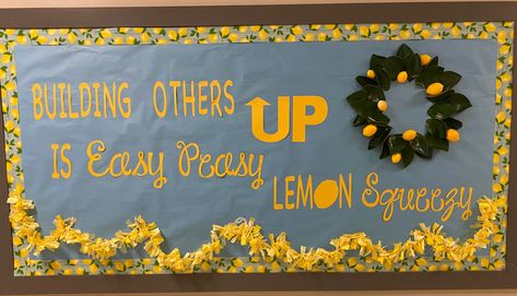 Lemon Theme Classroom Decor, Lemonade Bulletin Board, Lemon Bulletin Board Ideas, Lemon Bulletin Board, Yellow Bulletin Board, Lemon Classroom, Family Bulletin Boards, Art Bulletin Boards, Pta Ideas