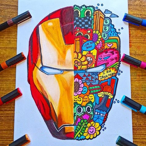 Half Iron man mask and half doodle art✨ Feel free to pin it and try it in your style😍 Iron Man Doodle Art, Iron Man Doodle, Iron Man Mask, Face Doodles, Cartoon Face, Half Face, Cartoon Faces, Doodle Art Designs, Cool Art Drawings