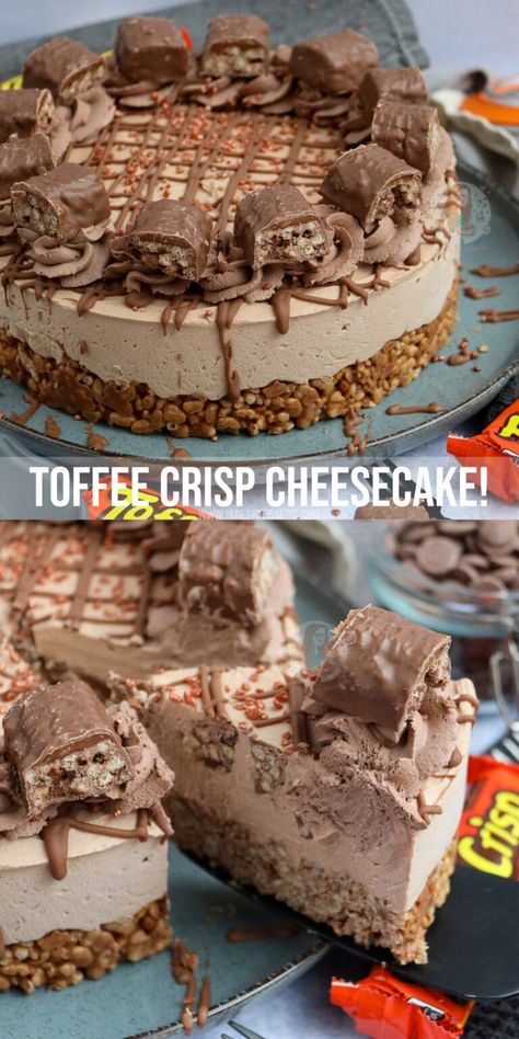 Rice Krispie Treat Cheesecake, Fruit Milkshake Recipe, Jane Patisserie, Toffee Crisp, Pudding Ideas, Toffee Cheesecake, Chocolate Raspberry Mousse Cake, Delicious Cheesecake Recipes, Janes Patisserie