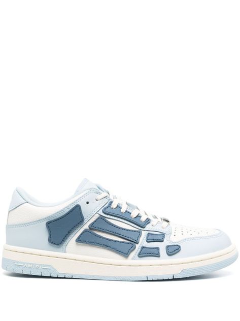 Find AMIRI Skel Top Low-top Leather Sneakers on Editorialist. baby blue calf leather panelled design round toe perforated toebox front lace-up fastening logo patch at the tongue branded heel counter flat rubber sole White Leather Sneakers, Black Suede Heels, Leather Baby, Brown Sneakers, Leather Trainers, Blue Sneakers, Sneakers Blue, Low Sneakers, Black Laces