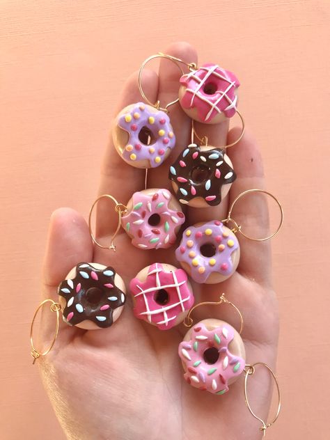 Donut Earrings, Lunchbox Cake Earrings, Cute Earrings, Kawaii Earrings, Baked Goods Earrings, Donut Jewelry, Statement earrings, sweet Lunchbox Cake, Donut Jewelry, Cake Earrings, Donut Earrings, Earring Inspo, Artsy Jewelry, Donuts Earrings, Earrings Kawaii, Polymer Clay Kawaii