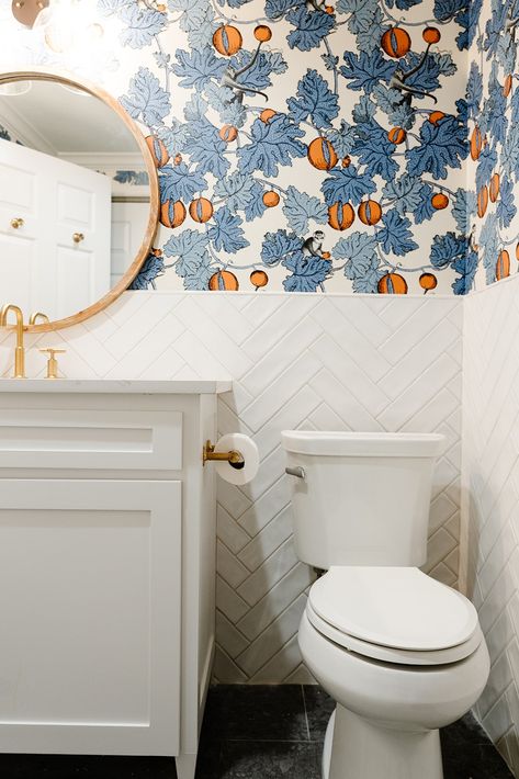 White herringbone tile bathroom