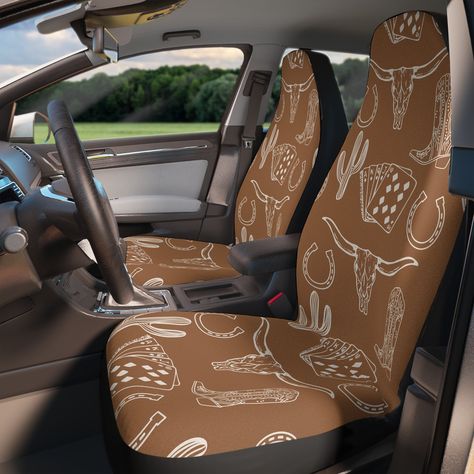 Car Decor For Tan Interior, Western Vehicle Accessories, Carros Jeep, Country Seat Covers, Western Car Accessories, Truck Interior Accessories, Jeep Interior, Brown Car, Suv Accessories