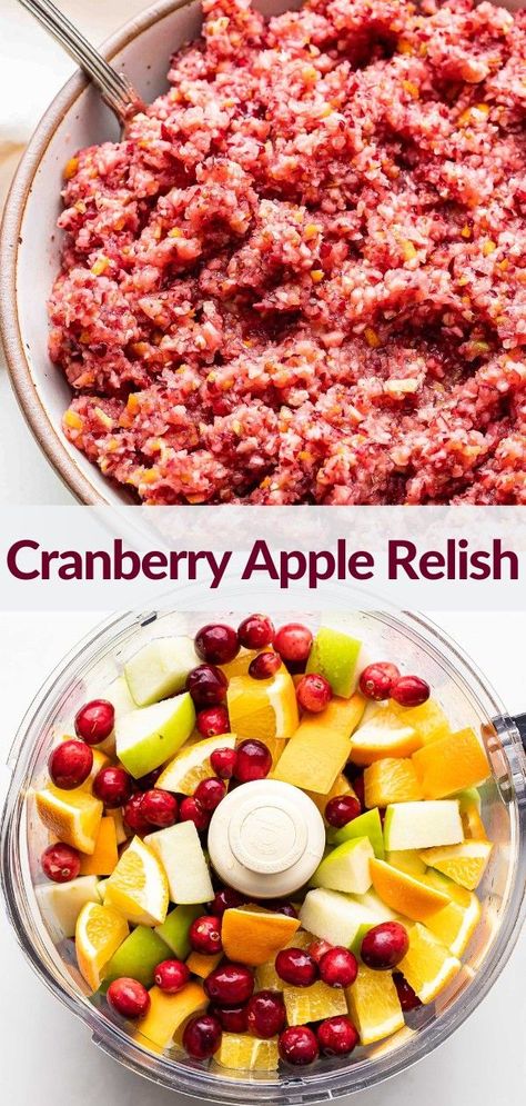 This Cranberry Apple Relish is a sweet, tart condiment made up of fresh cranberries, apple, orange, maple syrup and pecans. It's a delicious and easy to make side dish to accompany your holiday meal! #relish #cranberries #apples #cranberryrelish #cranberrysauce #condiment #thanksgivingrecipes #christmasrecipes #sidedish Cranberry Apple Relish, Cranberry Orange Relish, Best Vegetable Recipes, Vegetable Casserole Recipes, Cranberry Relish, Cranberry Apple, Sweet Tart, Cranberry Recipes, Vegetable Soup Recipes