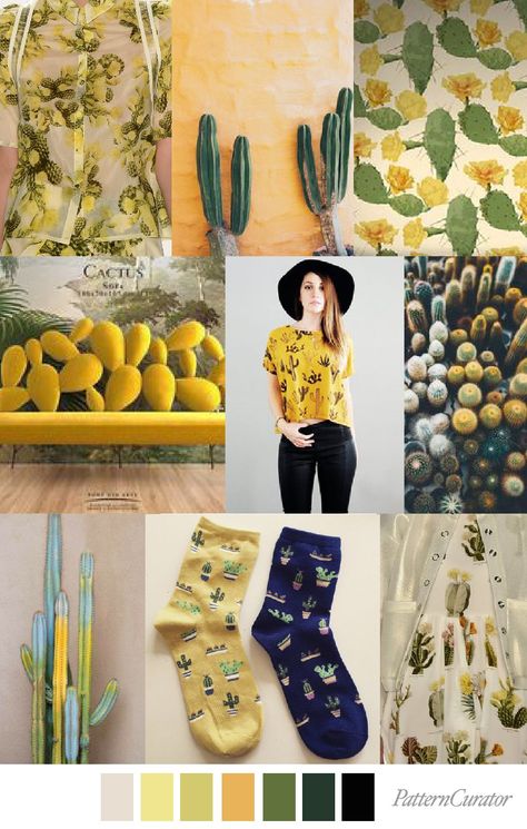 YELLOW CACTUS Pattern Curator, Fashion Trending Moodboard, Yellow Cactus, Moodboard Fashion, Cactus Pattern, Theme Nature, Mood And Tone, Mood Board Design, Mood Board Fashion