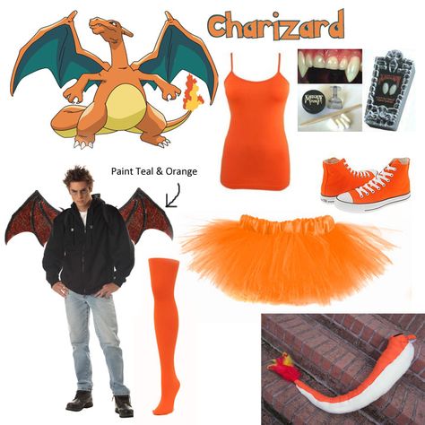 Charizard Costume - some elements are coo'. Would probably wear more clothes with this though :/ Halloween Costume Pokemon, Pokemon Fancy Dress, Charmander Costume, Charizard Cosplay, Charizard Costume, Pokemon Costumes Diy, Pokemon Halloween Costume, Eve Costume, Pokemon Halloween