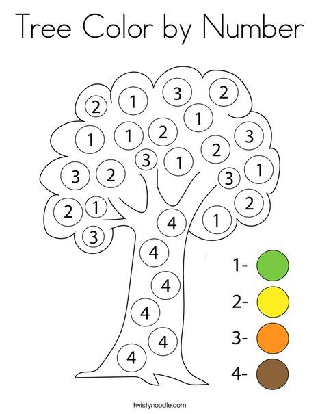 Tree Color by Number Coloring Page - Twisty Noodle Color By Number 1-5 Free Printable, Dot Sticker Activities Free Printables, Activities For 4yrs Old, Color By Number Preschool, Numbers For Toddlers, Number Coloring Pages, Verbs Activities, Wall To Wall Carpet, Coloring Pages Nature