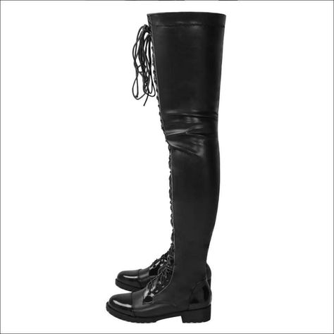 Exclusive deal alert! Lace-up Side Zip Low Heel Over The Knee Stockings Dominatrix Women's Boots, available for a limited time at the incredible price of £93.95 Low Heel Boots, Thigh Boot, Leather Boots Women, Black Boots Women, Mid Heel, Thigh High Boots, Lace Boots, Haiti, Lace Up Boots