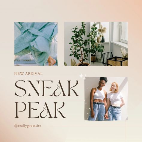 Peach Sneak Peak New Arrival Instagram Post - Templates by Canva New Arrival Instagram Post, Sneak Peak Instagram Post, Business Cards And Flyers, Marketing Business Card, Book Labels, Social Media Video, Mood Board Fashion, Canva Design, Sneak Peak