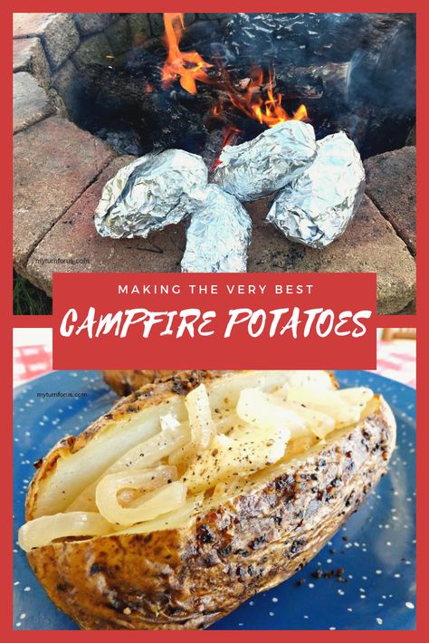 Fire Pit Food, Campfire Potatoes, Cooking Baked Potatoes, Camping Meal Planning, Camping Menu, Fire Pit Cooking, Camping Dishes, Open Fire Cooking, Fire Food