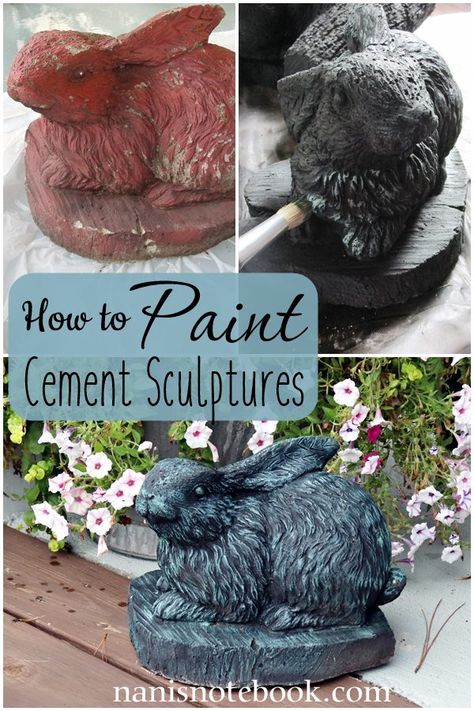 Yard Art Sculptures & Statues, Yard Statues, Paint Cement, Concrete Yard, Concrete Garden Statues, Cement Statues, Painting Cement, Diy Water Fountain, Cement Garden