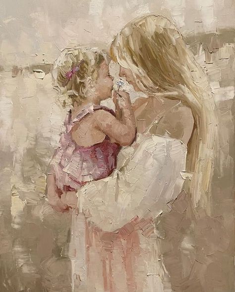 Mother Daughter Oil Painting, Painting Mom And Daughter, Mom And Daughter Painting, Mom And Daughters Painting, Holly Core, Sketch Images, Artistic Painting, Pencil Sketch Images, Baby Painting