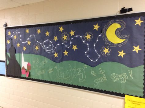 First grade bulletin boards- leadership theme with Starry Night Moon Classroom Decor, Starry Night Bulletin Board, Constellation Bulletin Board, Starry Night Classroom Theme, Eclipse Bulletin Board, Stars Bulletin Board Ideas, Space Theme Bulletin Boards, Moon Bulletin Board, Sun Bulletin Boards