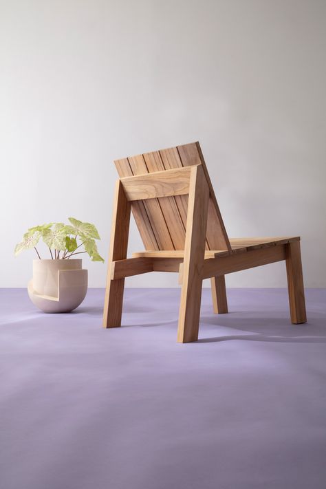 Shown in teak along side Vayu Planter by Light+Ladder Wooden Patio Furniture, Wood Chair Design, Wooden Patios, Diy Furniture Easy, Furniture Plans Free, Diy Chair, Easy Woodworking Projects, Woodworking Projects Diy, Wooden Chair