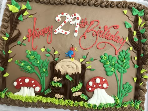 Mushroom Sheet Cake, Fairy Sheet Cake, Woodland Sheet Cake, Cute Sheet Cakes, Summer Sheet Cake Designs, Forest Sheet Cake, Sheet Cakes Decorated Birthdays, Simple Sheet Cake Designs, Cake Rectangle