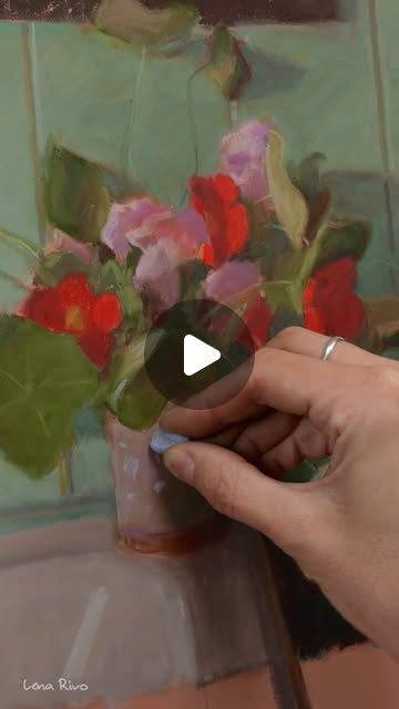 Lena Rivo on Instagram: "Nasturtium painted with oil pastels. 10x12 in. You can watch a longer version if this demo full screen in HD on my YT channel at the following link: https://youtu.be/SQYZaAkF6RM

#oilpastel #pastel #allaprimapainting #allaprima #fineart #gouache #traditional#painting #drawing #painting #realisticart #artwork #impressionism #realism #art #stilllifepainting #floralpainting #allaprima #allaprimapainting" Oil Pastel Art Scenery, Lena Rivo, Sennelier Oil Pastels, Pastel Artwork, Pastel Sec, Oil Pastel Art, Yt Channel, Realism Art, Oil Pastels