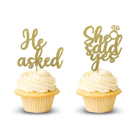 He Asked She Said Yes Cupcake Toppers, Engagement Cupcake Toppers, Engagement Party Decor. Engagement Party Cups, Cowgirl Party Favors, Small Engagement Party, He Asked She Said Yes, Engagement Cupcakes, Engagement Party Ideas, Backyard Engagement Parties, Engagement Party Decor, Engagement Party Planning