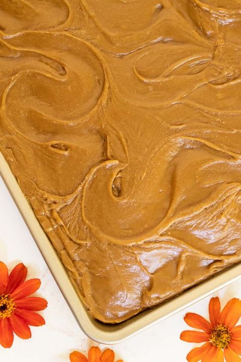 With just one bowl and a whisk, you can put together this FABULOUS Caramel Buttermilk Sheet Cake. The melt-in-your-mouth caramel icing is as easy as the cake! #whitetexassheetcake, #easysheetcake, #buttermilksheetcake, #caramelsheetcake, #ridiculouslyeasy Yellow Cake Caramel Frosting, Caramel Loaf Cake Recipes, Caramel Texas Sheet Cake, Blonde Texas Sheet Cake, Sheet Pan Caramel Cake, Caramel Icing For Cake, Chocolate Cake Caramel Frosting, Buttermilk Cake With Caramel Icing, Caramel Cake Using Box Cake