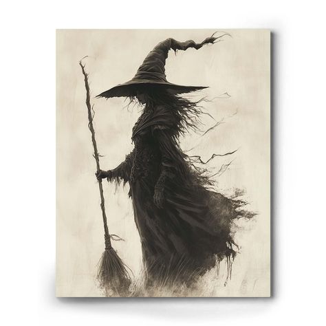 PRICES MAY VARY. Enchanting Witchy Atmosphere: This Halloween wall art showcases a trio of witches deep in the forest, creating a haunting and mystical ambiance and aesthetic. Ideal for setting the perfect eerie tone for your Halloween festivities. Durable & High Quality Posters Art: Our responsibly sourced wood stretcher bars and coated fabric canvas ensure longevity. With approximately 1.25" thick bars and not easy to fade, vivid color, waterproof, Uv resistant, no odor. This adorable yet spoo Halloween Vintage Decor, Witch In The Forest, Dining Painting, Spooky Artwork, Wall Canvas Decor, Archway Decor, Witch Lovers, Halloween Black And White, Party Wall Decor