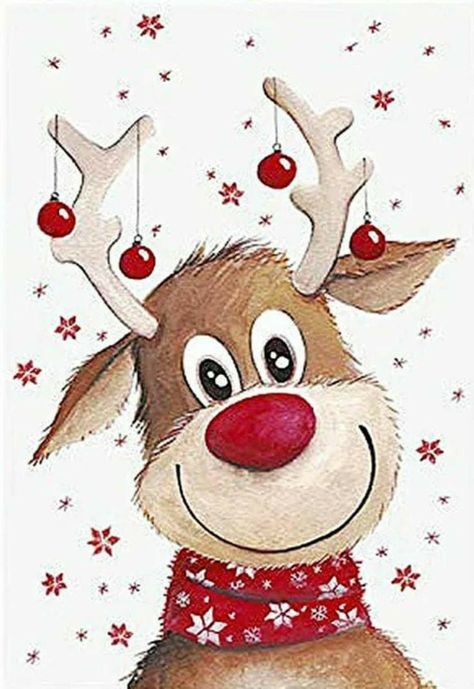 Diy Christmas Reindeer, Reindeer Drawing, Waterslide Decal Paper, Reindeer Face, Painting Christmas, Holiday Painting, Diy Diamond Painting, Christmas Cross, Christmas Deer