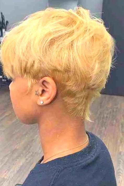 cute short blond hairstyle for black women Black Woman Pixie Cuts, Cute Pixie Haircuts Black Women, Natural Pixie Haircut Black Women, 2023 Short Hairstyles, Short Hair Dye Ideas, Hairstyles For Black Women 2023, Short Pixie Cut Black Women, Black Hair Pixie Cut, Pixie Hairstyles For Black Women