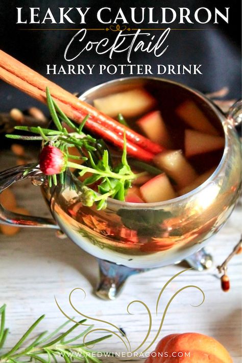 When Harry Potter hops the Knight Bus to catch a ride into town, his main stop is the Leaky Cauldron—a shabby looking wizard’s inn and pub in London… In this festive Leaky Cauldron Halloween cocktail, fruity pumpkin wine is heated through with mulling spices, fresh apples, and cider. #harrypotter #harrypotterdrinks #harrypottercocktails #halloweencocktails #spicedwine #applecider #halloween #harrypotterrecipes Harry Potter Leaky Cauldron, Hot Fall Drinks, Easy Winter Cocktails, The Knight Bus, Harry Potter Cocktails, Harry Potter Drinks, Halloween Harry Potter, The Leaky Cauldron, Knight Bus