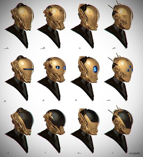 Robot Head Drawing, Cool Masks Designs Ideas, Sci-fi Helmet, Helmet Concept, Arte Robot, Cyberpunk Aesthetic, Arte Cyberpunk, Cyberpunk Character, Gambar Figur