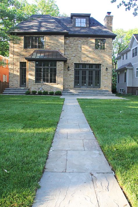 Chicago brick, buff or yellow brick Yellow Brick House Exterior, Yellow Brick House, Yellow Brick Houses, Brick House Exterior, Chicago Brick, Yellow Brick Home, Black Shutters, Brick Exterior House, Front House