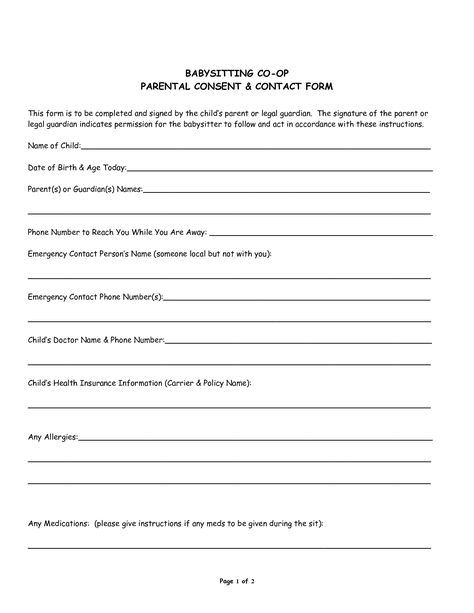 Babysitter+Medical+Consent+Form+Template Babysitting Profile, Babysitting Checklist, Babysitting Forms, Medical Consent Form Children, Babysitter Printable, Emergency Contact Form, Vacation Planner Template, Cornell Notes Template, Questionnaire Template