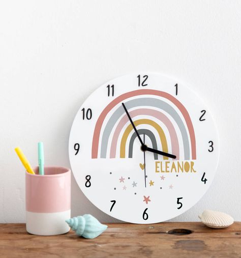 Rainbow Room Aesthetic, Acrylic Bedroom, Bedroom Clock, Bedroom Clocks, Personalized Bedroom, Rainbow Stars, Modern Rainbow, Millennial Pink, Rainbow Room