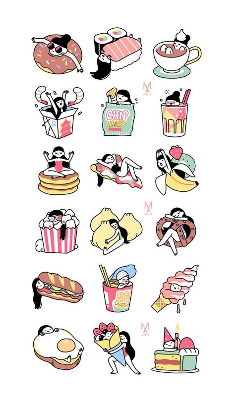 Create A Sticker, 귀여운 음식 그림, Snapchat Stickers, Cute Food Drawings, 캐릭터 드로잉, Food Stickers, Food Drawing, Aesthetic Stickers, Food Illustrations