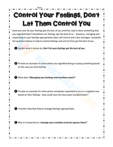 Self Regulation Worksheets, Impulse Control Worksheets, Healing Worksheets, Control Your Feelings, Dbt Activities, Child Therapy Activities, Family Therapy Activities, Empowerment Activities, Group Counseling Activities