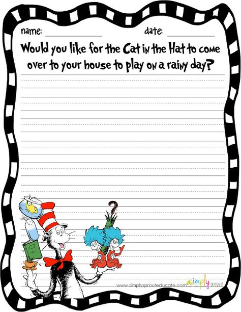 TEACHERS Celebrate Reading with The Cat in the Hat FREEBIE writing activity from simply sprout Dr Seuss Writing, Doctor Suess, March Reading, Dr Seuss Classroom, Dr Seuss Activities, Seuss Classroom, Seuss Crafts, Dr. Seuss, Dr Seuss Week