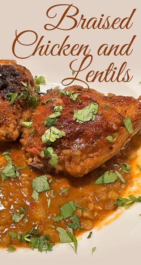 Stewed Lentils, Braised Chicken Thighs, Bone In Chicken Thighs, Moroccan Cooking, Bone In Chicken, Braised Chicken, Lentil Recipes, Chicken Thigh Recipes, Tomato Paste