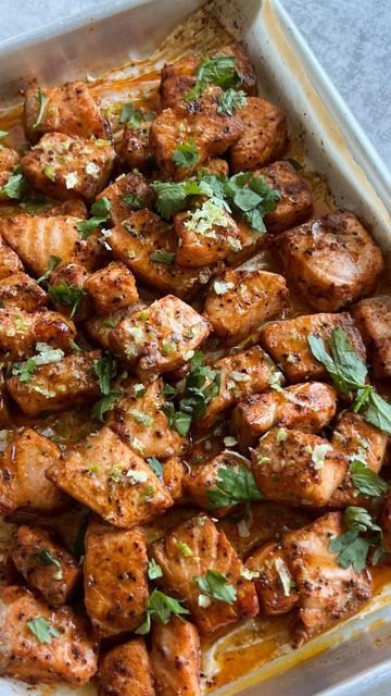 Gal Shua-Haim MS, RD on Instagram: "baked hot honey salmon bites! one of my go-to recipes for an easy weeknight meal 👌🏼the salmon cubes are seasoned, baked and topped with lime zest, lime juice and a drizzle of hot honey 🔥 serve them over rice, in a taco or over a salad. full details can be found on the blog linked in my bio or by google searching “something nutritious hot honey salmon” https://somethingnutritiousblog.com/hot-honey-salmon-bites/" Hot Honey Salmon Bites, Honey Salmon Bites, Hot Honey Salmon, Salmon Cubes, Salmon Bites, Honey Salmon, Hot Honey, Haim, Lime Zest