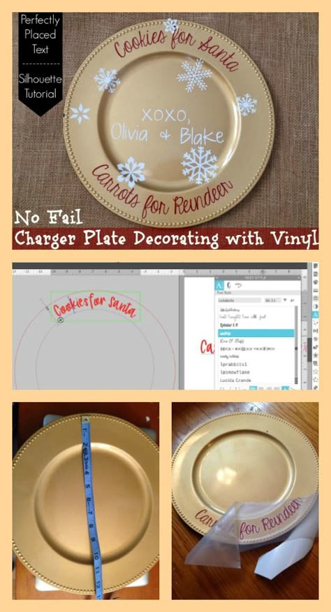 Cricut Cookies For Santa Plate, Santa Plates With Vinyl, Cricut Santa Cookie Plate, Charger Plate Crafts Cricut Vinyl, Diy Santa Cookie Plate, Cookies For Santa Plate Diy, Santa Cookie Plates, Charger Plates Christmas, Charger Plates Diy